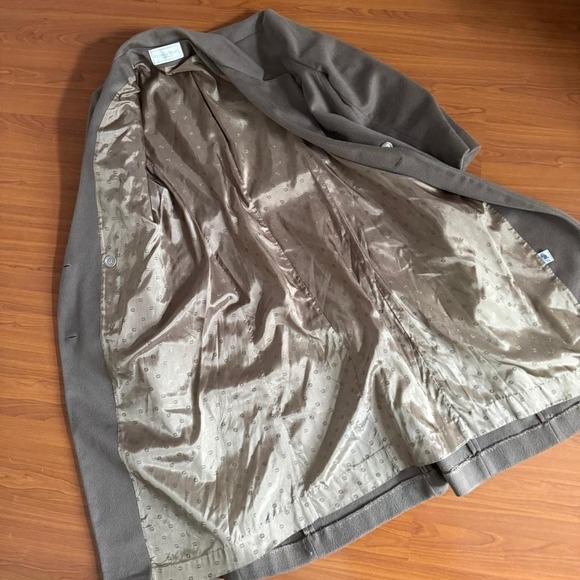 Vintage 90s 100% Wool Over Coat Taupe Tane - Picture 6 of 8